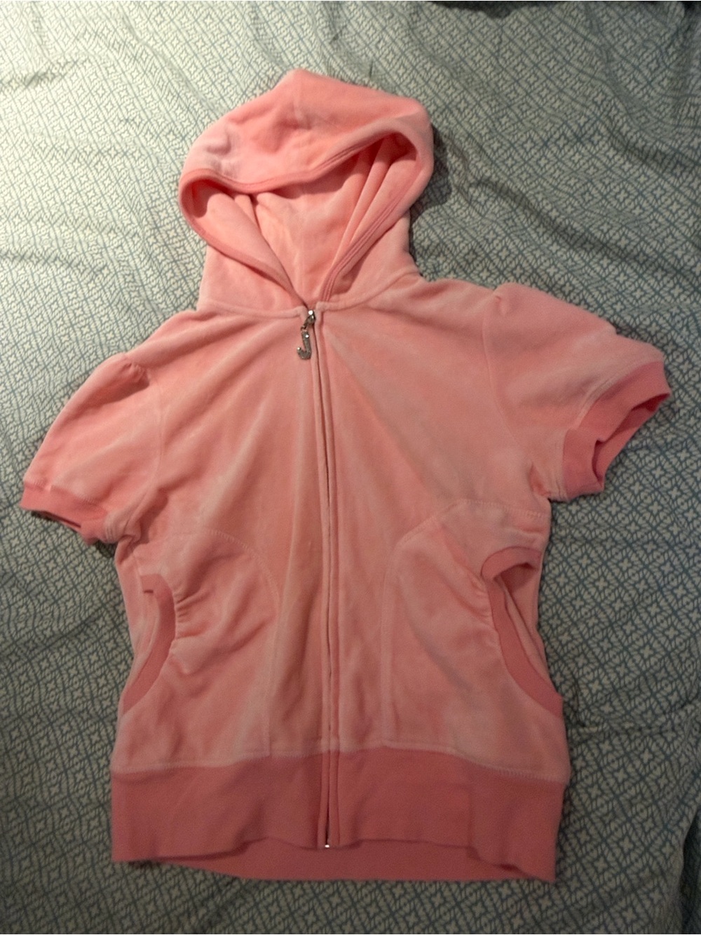 Soft Pink Short-Sleeve Hooded Zip-Up jacket - Picture 2 of 5
